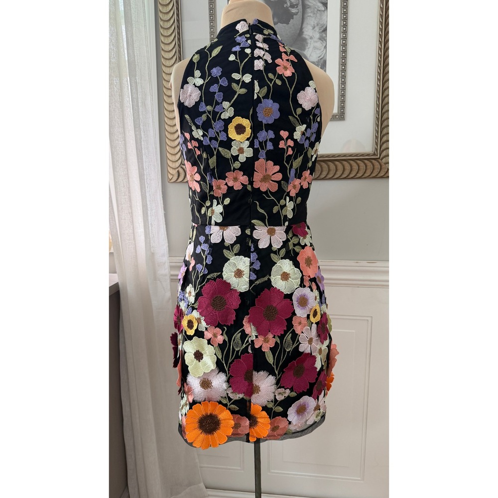 bebe Cocktail Bodycon 3D Floral Embroidery Mesh Black Fairycore Glam Size S - Picture 4 of 7